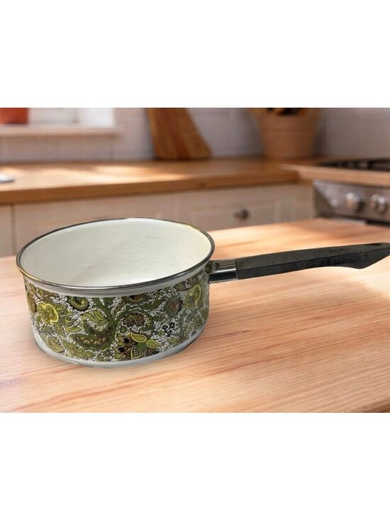 Fancipans Other - Fancipans Retro 1970s Enamel Saucepan With Green Paisley Pattern 12.5" Length 3.
